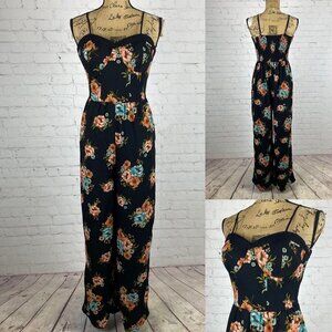 Xhilaration Black Floral Bustier Wide Leg Jumpsuit